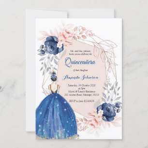 Navy Blue Princess Quinceañera Spaans 15 Verjaarda Kaart