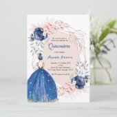 Navy Blue Princess Quinceañera Spaanse 15 Verjaard Kaart (Staand voorkant)