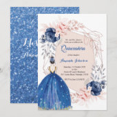Navy Blue Princess Quinceañera Spaanse 15 Verjaard Kaart (Voorkant / Achterkant)