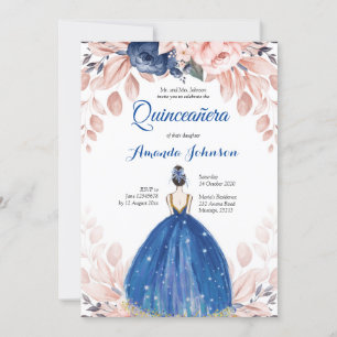 Navy Blue Princess Quinceañera Spain 15 Birthday Kaart