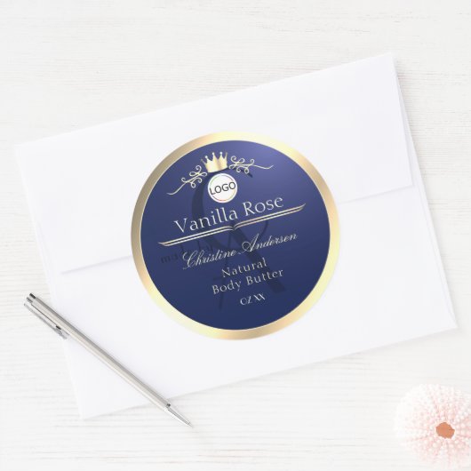 Navy Blue Product Label Gold Frame Logo Monogram (Envelop)