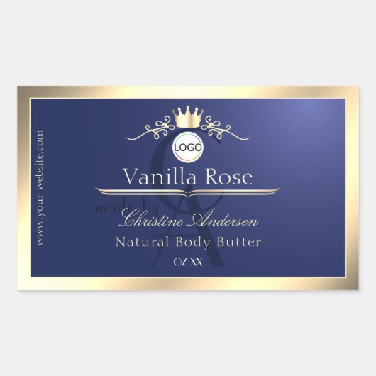 Navy Blue Product Label Gold Frame Logo Monogram (Voorkant)