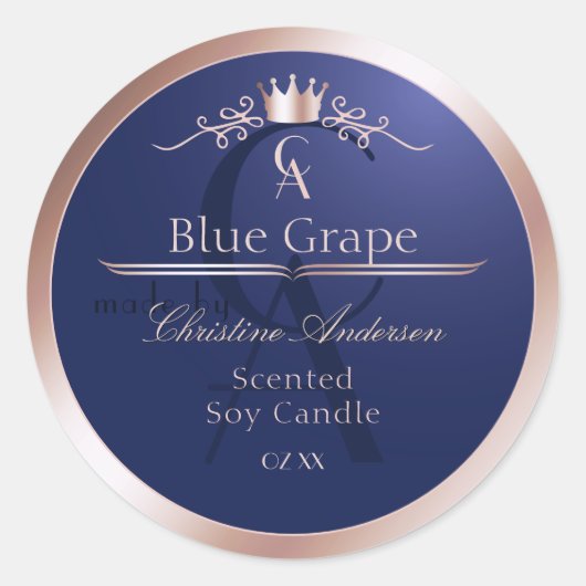 Navy Blue Product Label Rose Gold Frame Monogram (Voorkant)