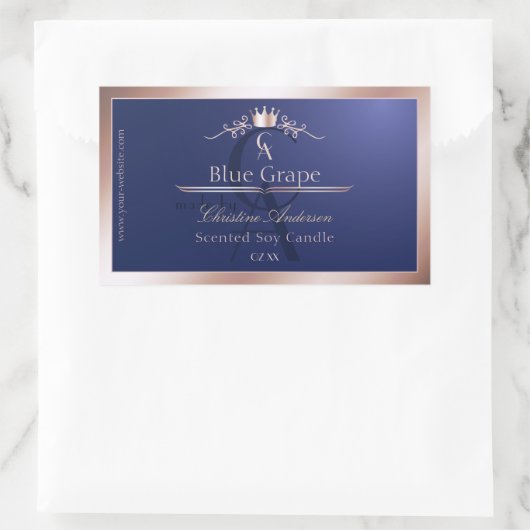 Navy Blue Product Label Rose Gold Frame Monogram (Tas)