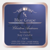 Navy Blue Product Label Rose Gold Frame Monogram (Voorkant)