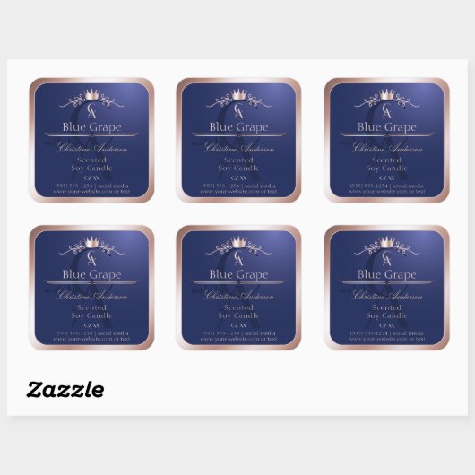 Navy Blue Product Label Rose Gold Frame Monogram (Vel)