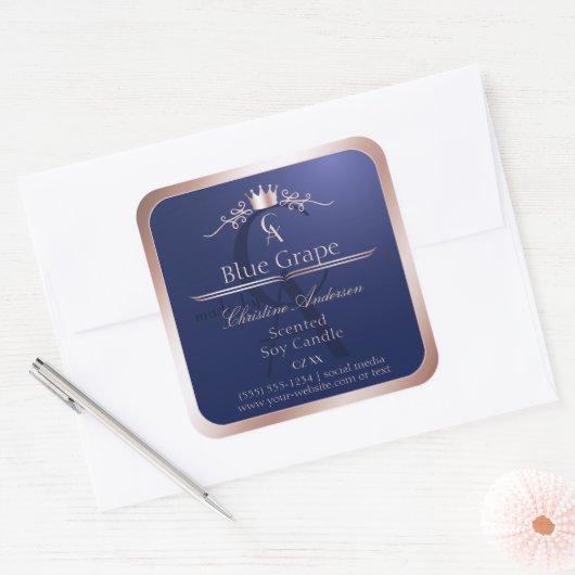 Navy Blue Product Label Rose Gold Frame Monogram (Envelop)