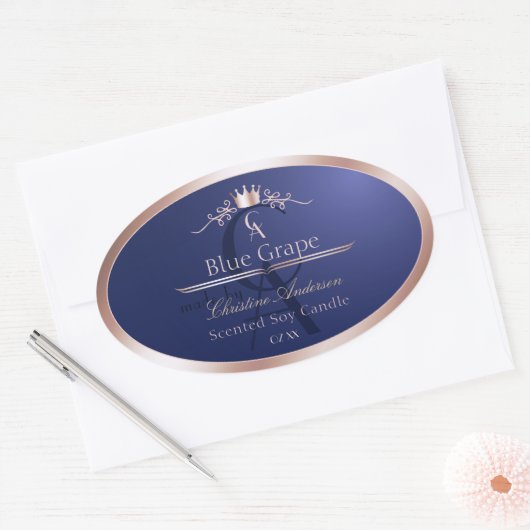Navy Blue Product Label Rose Gold Frame Monogram (Envelop)