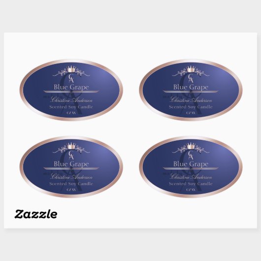 Navy Blue Product Label Rose Gold Frame Monogram (Vel)