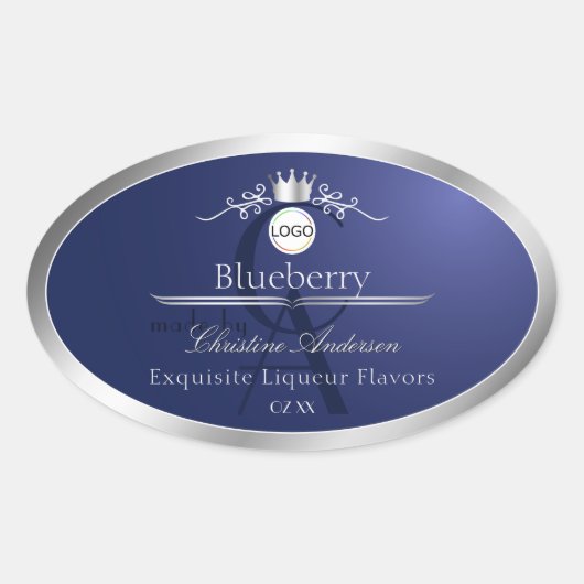 Navy Blue Product Label Silver Frame Logo Monogram (Voorkant)