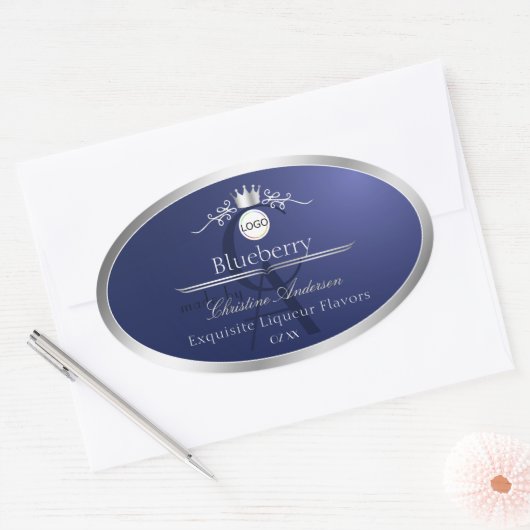 Navy Blue Product Label Silver Frame Logo Monogram (Envelop)