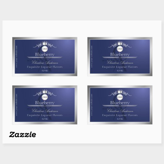 Navy Blue Product Label Silver Frame Logo Monogram (Vel)