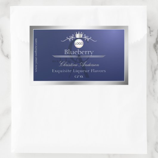 Navy Blue Product Label Silver Frame Logo Monogram (Tas)
