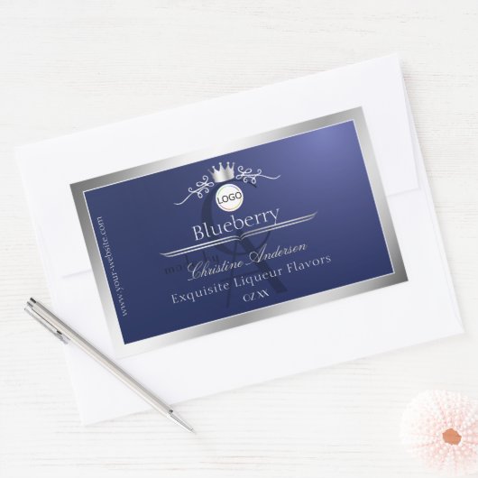 Navy Blue Product Label Silver Frame Logo Monogram (Envelop)