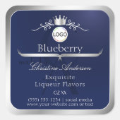 Navy Blue Product Label Silver Frame Logo Monogram (Voorkant)