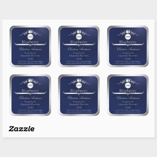 Navy Blue Product Label Silver Frame Logo Monogram (Vel)