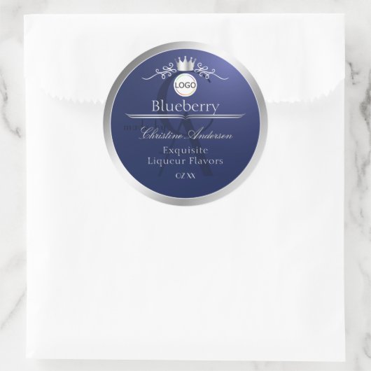 Navy Blue Product Label Silver Frame Logo Monogram (Tas)