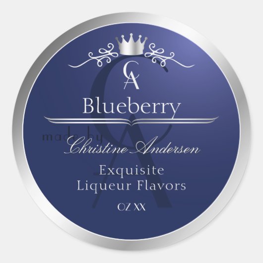 Navy Blue Product Label with Silver Frame Monogram (Voorkant)