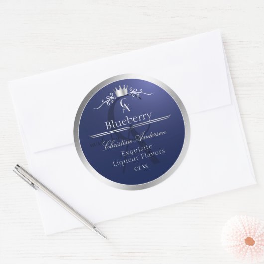 Navy Blue Product Label with Silver Frame Monogram (Envelop)