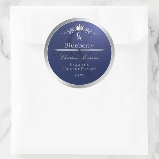 Navy Blue Product Label with Silver Frame Monogram (Tas)
