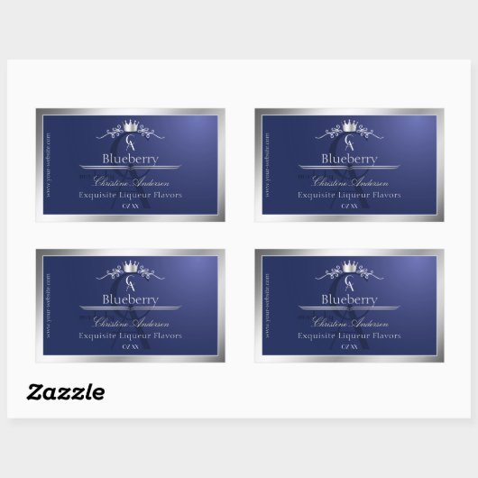 Navy Blue Product Label with Silver Frame Monogram (Vel)