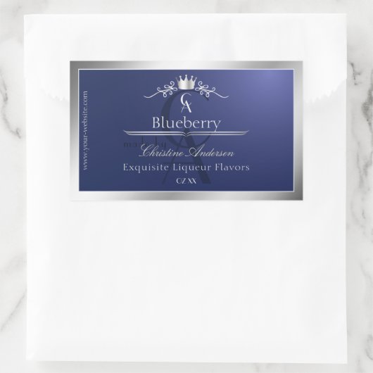 Navy Blue Product Label with Silver Frame Monogram (Tas)