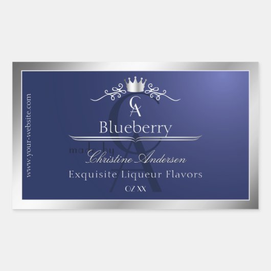 Navy Blue Product Label with Silver Frame Monogram (Voorkant)