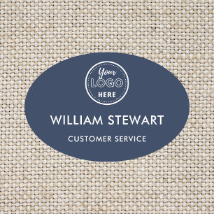 Navy Blue Professional Logo Oval Medewerker Person Naamplaatje