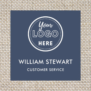 Navy Blue Professional Logo Square Medewerker Pers Naamplaatje