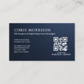 Navy Blue Professional QR Code Photo Metallic Visitekaartje (Achterkant)
