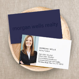 Navy Blue Professionele Minimalistische foto Visitekaartje