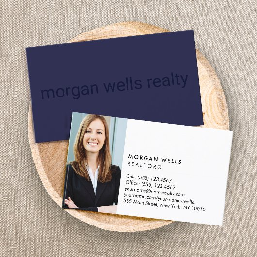 Navy Blue Professionele Minimalistische foto Visitekaartje