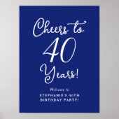 Navy Blue Proost op 40 jaar Verjaardag Welkom Poster (Voorkant)
