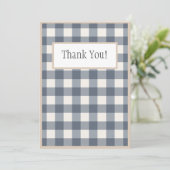 Navy Blue Pset Gingham Country Wedding Bedankkaart (Staand voorkant)
