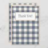 Navy Blue Pset Gingham Country Wedding Bedankkaart (Voorkant / Achterkant)