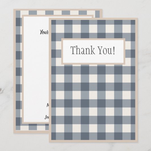 Navy Blue Pset Gingham Country Wedding Bedankkaart (Voorkant / Achterkant)