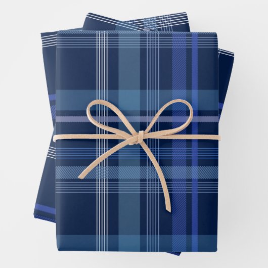 Navy Blue Pset Tartan Cute Retro esthetics Inpakpapier Vel (In situ)