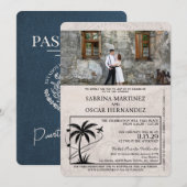 Navy Blue Puerta Vallarta Passport Wedding Kaart (Voorkant / Achterkant)