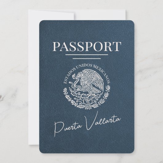 Navy Blue Puerta Vallarta Passport Wedding Kaart (Achterkant)