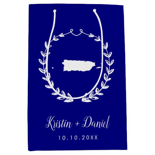 Navy Blue Puerto Rico Map Wedding Welcome Swag Medium Cadeauzakje (Voorkant)