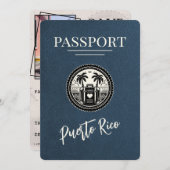 Navy Blue Puerto Rico Passport Save The Date (Voorkant / Achterkant)