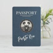 Navy Blue Puerto Rico Passport Save The Date (Staand voorkant)