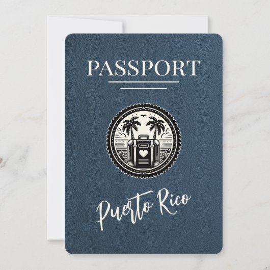 Navy Blue Puerto Rico Passport Save The Date (Voorkant)
