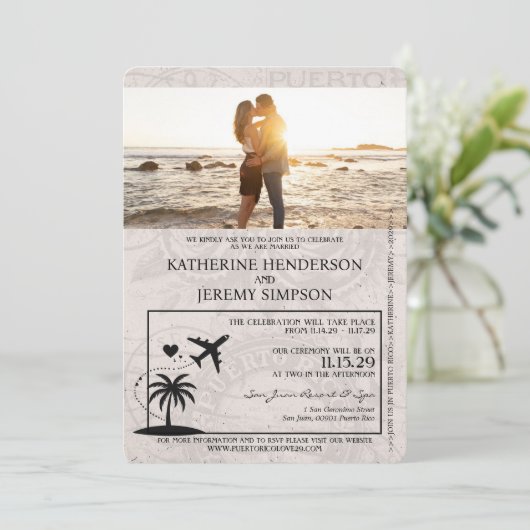 Navy Blue Puerto Rico Passport Uitnodiging voor he (Staand voorkant)