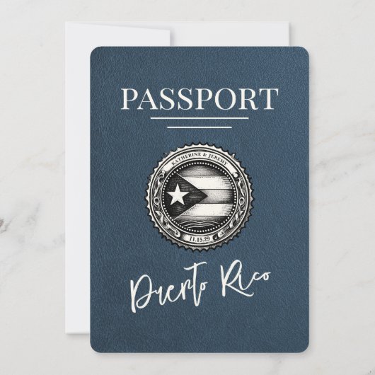 Navy Blue Puerto Rico Passport Uitnodiging voor he (Achterkant)