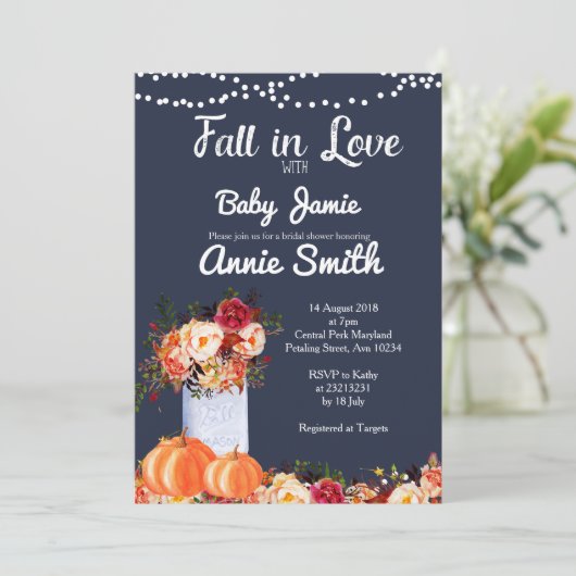 Navy Blue Pumpkin baby shower uitnodiging (Staand voorkant)