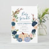 Navy Blue Pumpkin Baby Sprinkle Invitation Kaart (Staand voorkant)