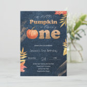 Navy Blue Pumpkin Herfst eerste uitnodiging (Staand voorkant)