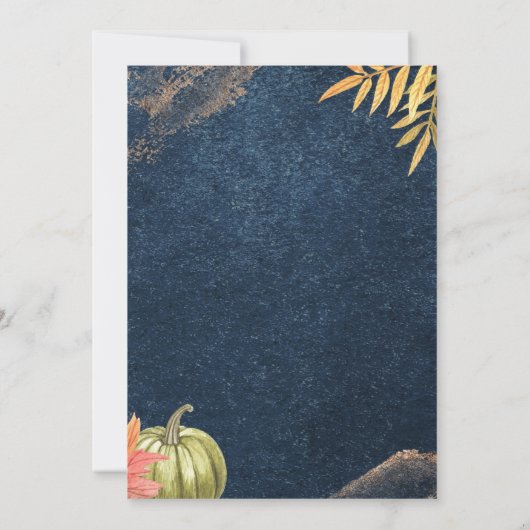 Navy Blue Pumpkin Herfst eerste uitnodiging (Achterkant)