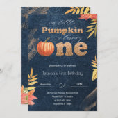 Navy Blue Pumpkin Herfst eerste uitnodiging (Voorkant / Achterkant)